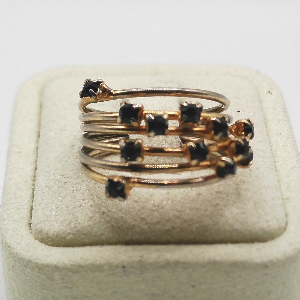 Gold Tone 6 Band Harem Ring Dark Green Stones Size 7.75